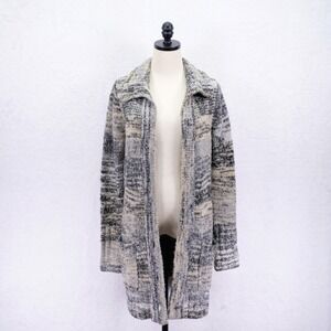 Kensie -4- Gray Marled Knit Long Open Cardigan Sweater Acrylic Pockets Long Slee